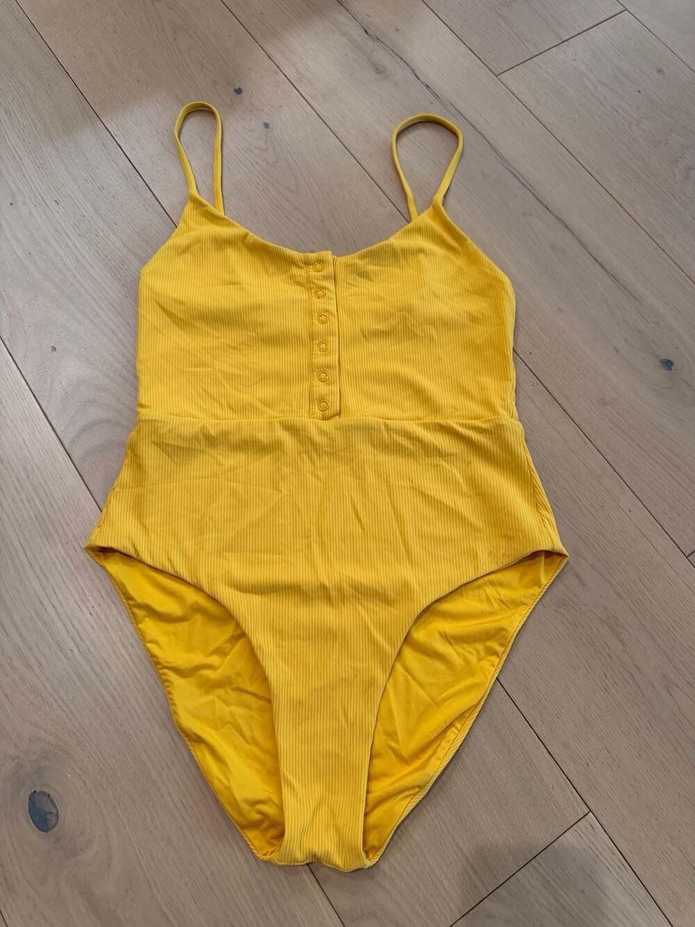Onia Ribbed Button-Front One-Piece Swimsuit Yellow Size M